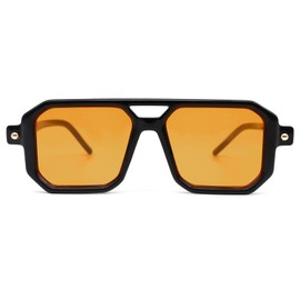 LJCZKA Retro 70s Square Flat Pilot Sunglasses for Women Men Classic Fashion Double Bridge Frame Sunglasses Anti UV400