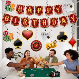 SKIRUP Casino Theme Party Decorations Hanging Swirl Casino Birthday Banner Red Black Poker Paper Party Ceiling for Casino Night Baby Shower Birthday Party Supplies Decor Supplies