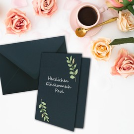 FarbenFroh DIN B6 Folding Card Set with Envelopes in Black/Blue 120 x 170 mm Ideal for Invitation Cards, Wedding, Christening, Communion, Confirmation, Pack of 10