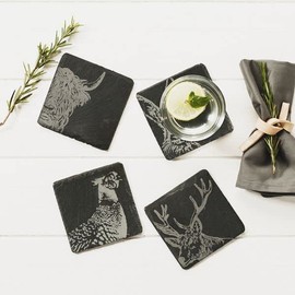 The Just Slate Company, Handcrafted Slate Square Coasters, Laser Etched Country Animals Design, Set of 4
