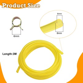 YGQ 6 mm PU Fuel Gas Line Petrol Hose 1/4 Inch Polyurethane Hose 3 Metres for Lawn Mowers ATV Go-Kart Dirt Bike Small Engine with 20 Clamps (Yellow, 6 mm x 8 mm)