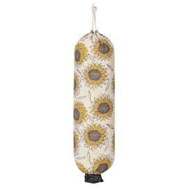 LeCorner Plastic Bag Holder, Reusable Grocery Bag Holder for Plastic Bags Groceries Store, Flower Canvas Trash Plastic Bag Organizer Storage Holders for Home Kitchen Pantry Decor (Yellow Sunflower)