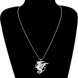 HUAGEO Stainless Steel 18K Gold-Plated Silver Fantasy Dinosaur Necklace Pendant Chain Mythical Dragon Animals Jewellery Gifts for Women Charms, Stainless Steel, No Gemstone