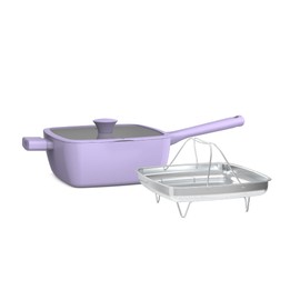 So Yummy by bella 3 Piece Square Pan Set, Aluminum Cookware Set w EverGood™ Ceramic Nonstick Coating​, Dishwasher Safe Silicone & Glass Lids, Oven Safe & All Stovetop Compatible, 4.5Qt, Lavender