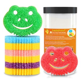 SmilePowo 5 Pack Frog Dual-Sided Multi-Functional Scrub Sponge, Dual-Sided Temperature Controlled Kitchen Sponge for Dishes,Furniture,Scrub Sponges Household Cleaning Pads Bathroom Wall Cleaner