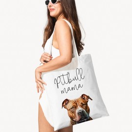 ZYQFN Pitbull Mama Canvas Tote Bag for Women, Dogs Lover Gift for Dog Mom, Birthday Christmas Cute Pitbull Gifts For Women, Tote Bag for Work College Travel. (092)