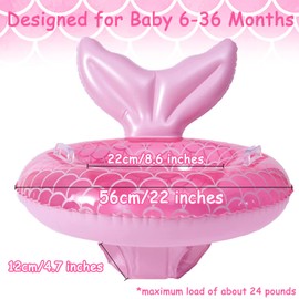 Baby Swimming Float for Children, Inflatable Pink Mermaid Pool Float Swimming Ring with Safety Seat and Handle, Fun Water Toy Accessories for Age 1-4 Year Old Baby Infants Boys Girls Summer Training