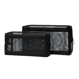 LOYELEY Mesh Makeup Pouch, Set of 2, M, L, Double Layer, Makeup Pouch, Cosmetics, Toiletries, Small Items, For Business Trips, Travel, a
