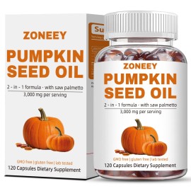 ZONEEY Pumpkin Seed Oil with Saw Palmetto 3000mg Per Serving 120 Softgels 2025