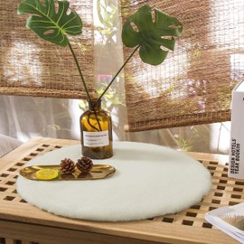 Teppich Wölkchen Fluffy Faux Fur Rug, Rabbit Fur, Short Fur, High Pile Fur Rug for Living Room or Bedroom Bed Rug, Decorative Seat Cushion for Sofa, Beige – 30 cm Round