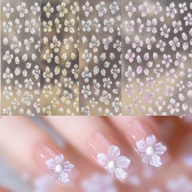 BSITSSS Nagelsticker Fünfblättrige Blüte, 5D Stereoskopisch Blumen Nagel Stickers, Modisch Nagelaufkleber, Schön Nagel Sticker, 4 Blätter Nagellack Aufkleber Dekoration Nageldesign Zubehör