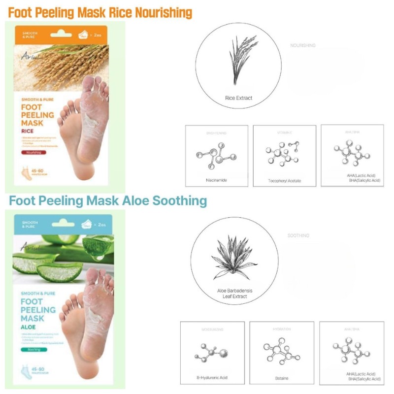 ARIUL Smooth & Pure Foot Peeling Mask 34g*2ea, Type:Rice Nourishing