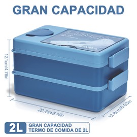 Doppellagige Lunch Box 2000ML, Brotdose mit 4 Behältern 2 Trennwände, Bento Box mit Besteck (Löffel und Gabel), Geeignet Für Mikrowelle und Spülmaschine, Brotdose Kinder Für Schule, Arbeit