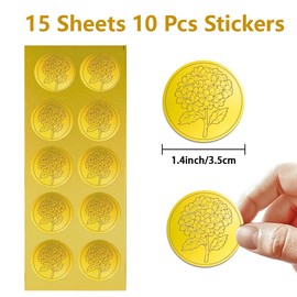 Peacoblue Goldgeprägter Aufkleber Hortensie 3,5 cm 150 Stück, Selbstklebende Goldene Prägung für Einladung Umschlag Geschenk Karte Zertifikat Dekoration