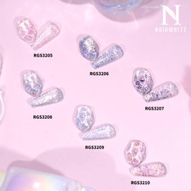 noirwhite 6 Color Glitter Sequins Gel Nail Polish Sparkly Shiny Blue Green Pink Yellow gel with Top Coat and Primer set Soak Off U V Gel Nail Art Manicure 7ML/each 9PCS