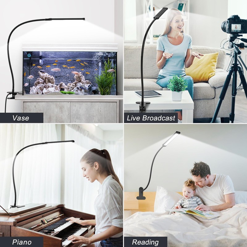 Mojimdo LED Desk Lamp with Clamp, LED Dimmable Reading Lamp