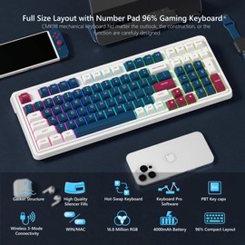 FL ESPORTS CMK98 Wireless Mechanical Keyboard with Number Pad,Tri-Mode Hot Swappable 99 Key Custom Gaming Keyboard, Linear Switches Gasket Creamy Keyboard RGB for Win/MAC (Blue Red)