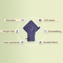 Mellow Buff Cotton Oven Mitt & Pot Holder Heat Resistant, Kitchen Mitt Pair Protect Hands, Strong Grip Potholders for Hot Pans | Pack of 2 | Denim Blue