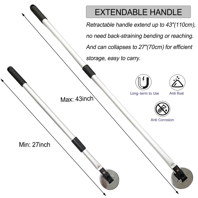 Telescoping Magnetic Sweeper Pickup Tool, Retractable 27" to 43" with