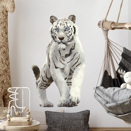 RoyoLam Mighty White Tiger Wall Decal Jungle Animal Wall Sticker Removable Peel and Stick Waterproof Wall Art Decor Stickers for Kids Baby Nursery Classroom Living Room Playing Room Bedroom