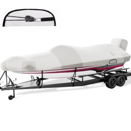 Fuprosico Boat Cover with Ratchet to Tighten The Hem,1200D Heavy Duty Boat Covers,16-18.5ft Hurricane-Proof Bass Boat Cover,100% Waterproof Bass Tracker Cover with Motor Cover for Mooring,Gray