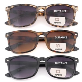 FEIVSN 3 Pack Bifocal Reading Sunglasses for Women Men Bi-focal Sun Readers PC Frame Fixed Hinge Dual Focal Clear Top Eyewear,+3.00