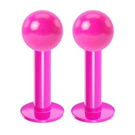 2pc 16mm Labret Bar Studs Lip Ring Monroe Tragus Snake Spider Bites Forward Helix Cartilage Dahlia Conch Pink Dental-Grade Acrylic 4mm Ball Piercing - 6mm