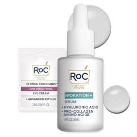 RoC Hydration+ Hyaluronic Acid Serum for the Face Hydrating Plumping Fragrance-Free Lightweight Formula (1 oz) Includes Retinol Eye Cream Packet Style / 얼굴용 RoC 하이드레이션+ 히알루론산 세럼 수분 공급 플럼핑 무향 경량 포뮬러 (1온스) 레티놀 아이 크림 팩켓 포함 Style