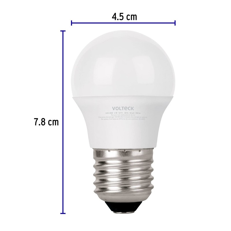 Volteck LED-40GF, Lámpara de LED, G45, 6 W, luz de