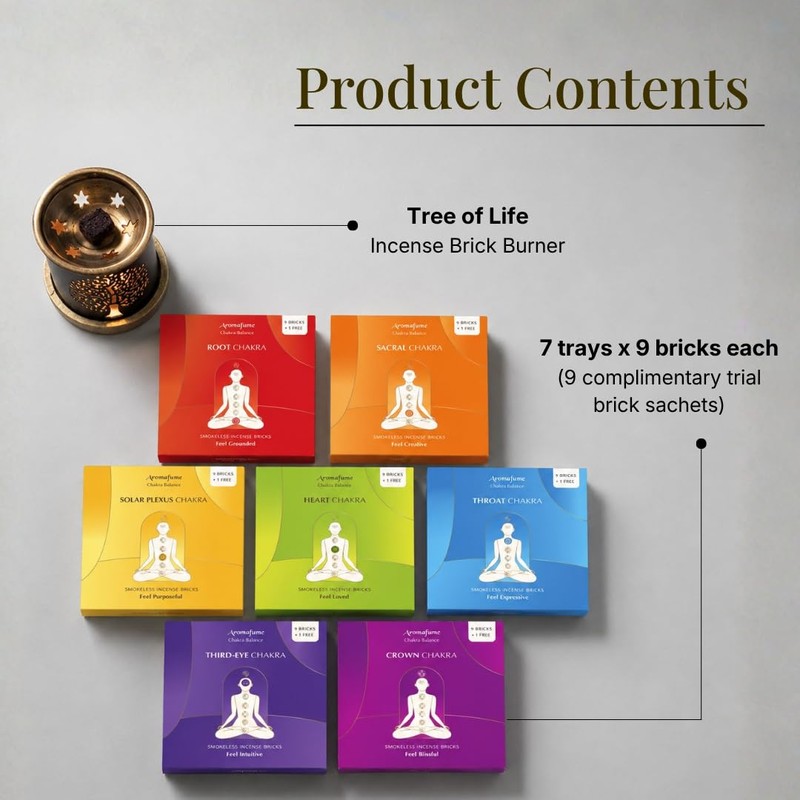 7 Chakra Smokeless Incense Bricks Super Set, 63 Bricks by