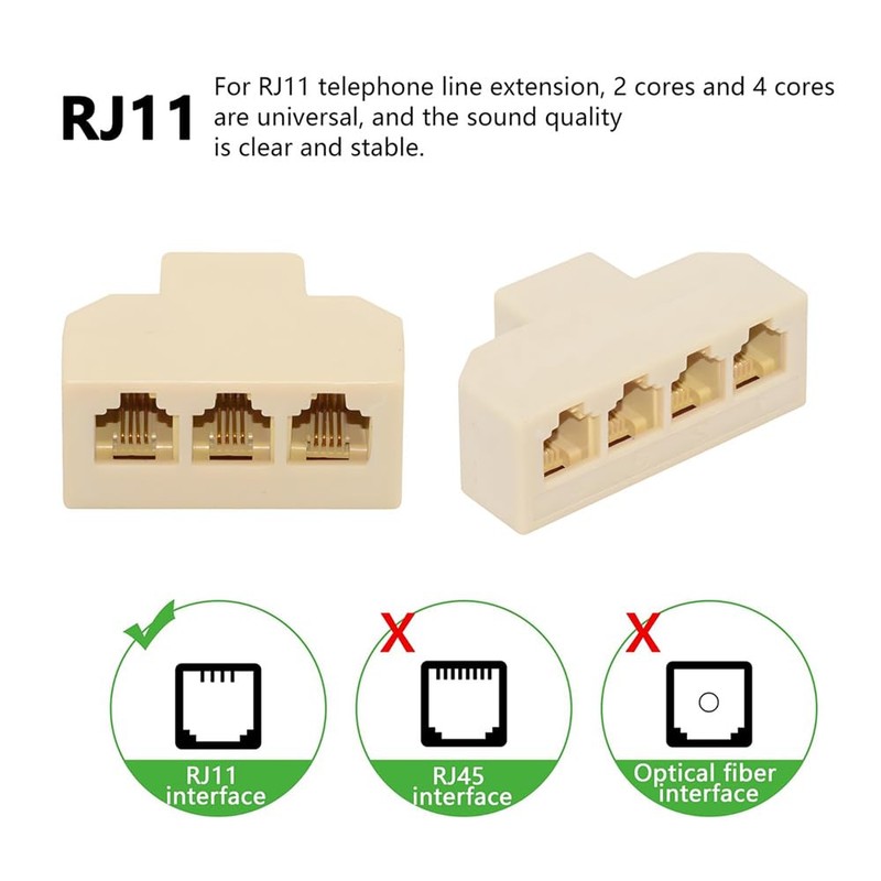 xiwai RJ11 Telephone Line Splitter 1 in 2 out 1