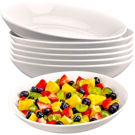 6 Porcelain Pasta Bowls - Bowl Dish Set for Salad, Desserts, Soup - 22 Ounce Eggshell White Stackable, Microwaveable, and Dishwasher-Safe Dinnerware Set - by DecorDine