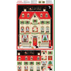 House Advent Calendar Panel 24 Inches From Makower UK Fabric, 100% Cotton Fabric