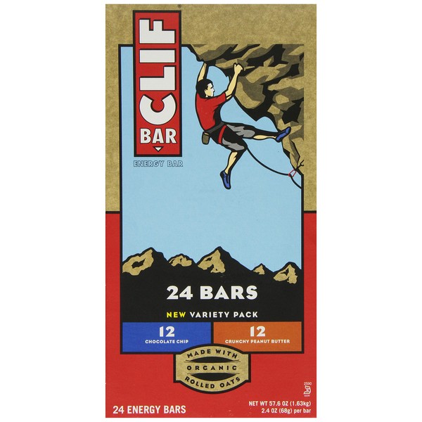 Clif Bar Variety Pack, Chocolate Chip, Crunchy Peanut Butter, 2.4 oz. Nutrition Bars, 24 Count