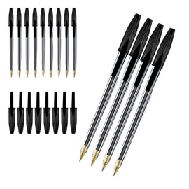 AIBULO Improved Medium Tip Fluent Smooth Writing Black Biro Ballpoint Pens - Pack of 50