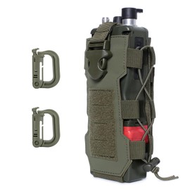 MUCHER Tactical Bottle Holder Molle Bottle Holder Durable Military Water Bottle Bag with 2 Hooks Water Bottle Holder for Outdoor Hiking Hunting Camping Training, Army Green, Additional pocket