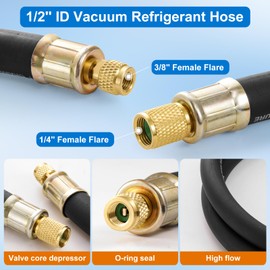 HVAC Vacuum Hose Evacuation Kit, 1/2'' ID Vacuum Refrigerant Charging Hose with Valve Core Removal Tool 1/4 and 5/16, High Flow HVAC Vacuum Pump Kit with 3/8 to 1/4