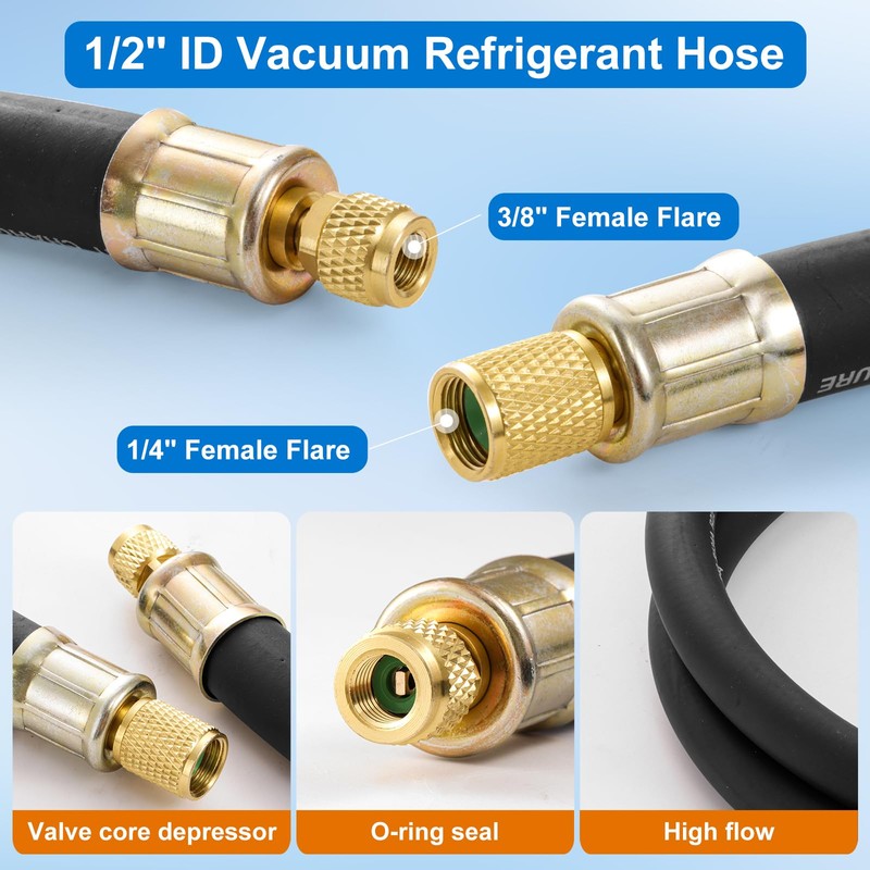 HVAC Vacuum Hose Evacuation Kit, 1/2'' ID Vacuum Refrigerant Charging