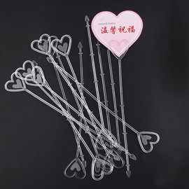 80 Pcs Clear Heart Head Plastic Flower Card Holder Stick Floral Picks for Flower Arrangements Valentine's Day Wedding Decorations