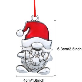 2023 Solid Pewter Metal Christmas Tree Ornament Hanging Pendants Decorations for Party Home Holiday, Christmas Decor Gifts with Red Rope for Friends Family Xmas Tree (Santa Gnome)