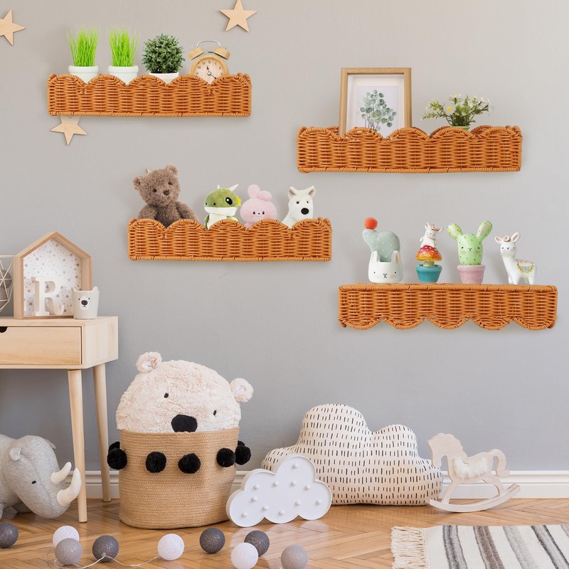 4 Set Nursery Book Shelves Scalloped Plastic Artificial Rattan Classroom