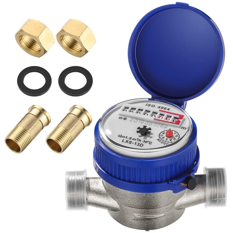 Hemobllo Water Meter Water Flow Meter Cold Water Meter for