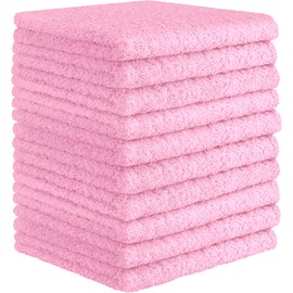DecorRack 10 Pack 100% Cotton Wash Cloth, Luxurious Soft, 12 x 12 inch Ultra Absorbent, Machine Washable Washcloths, Light Pink (10 Pack)
