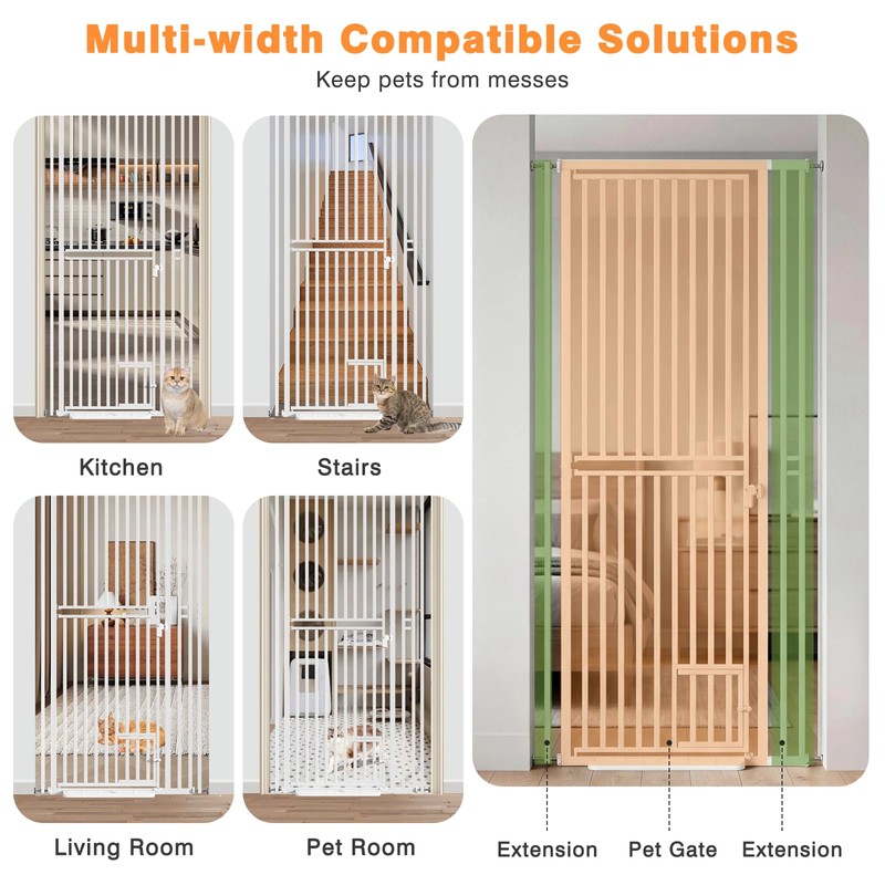 78.7" Extra Tall Pet Gate with Cat Door, 27"-37" Wide