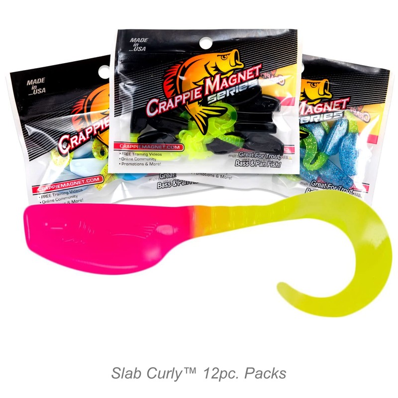 Fin Commander Slab Curly 12-Piece Curly Tail Jig Pack, Pink/Chartreuse