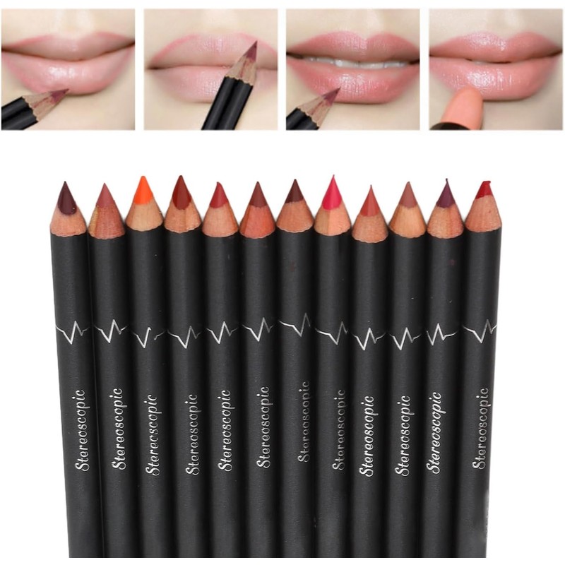 Labios Lápiz de Contorno Waterproof, 12 Piezas