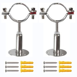 2" Stainless Steel Wall Mount Ceiling Mount Pipe Support，Adjustable Pipe Bracket Clamp Comes with Screws and Expansion Tube fit for Pipe, Tube or Rod Fixing（2pack） (2)