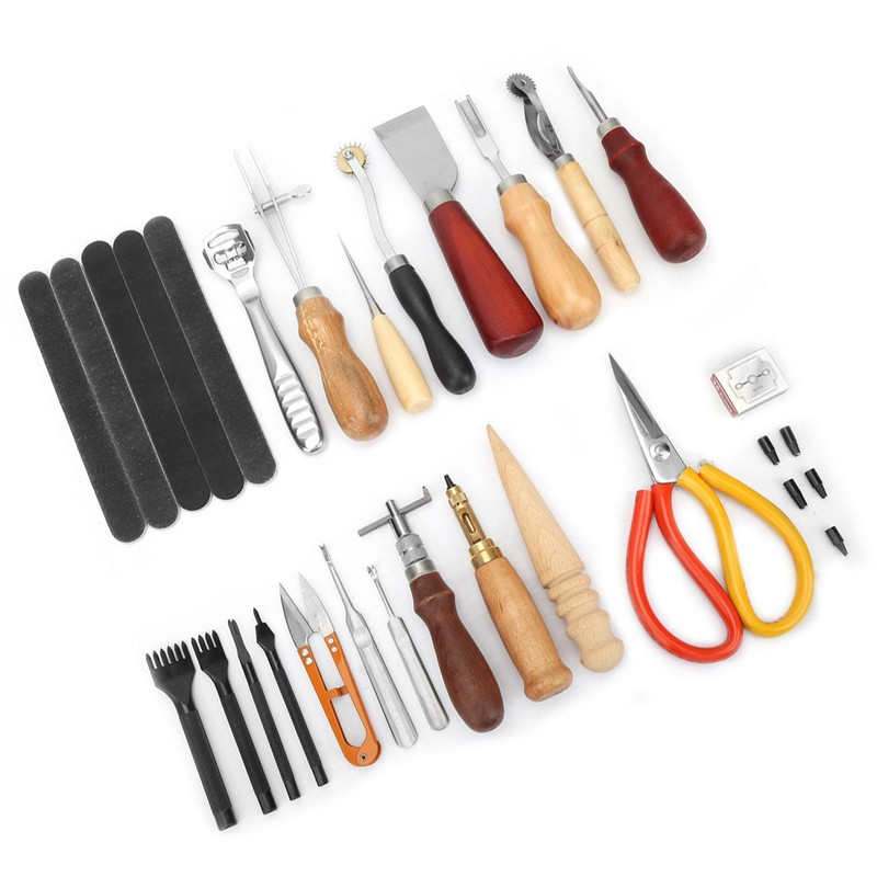 18pcs Leather Craft Working Punch Tools Kit Sewing Stitching Carving