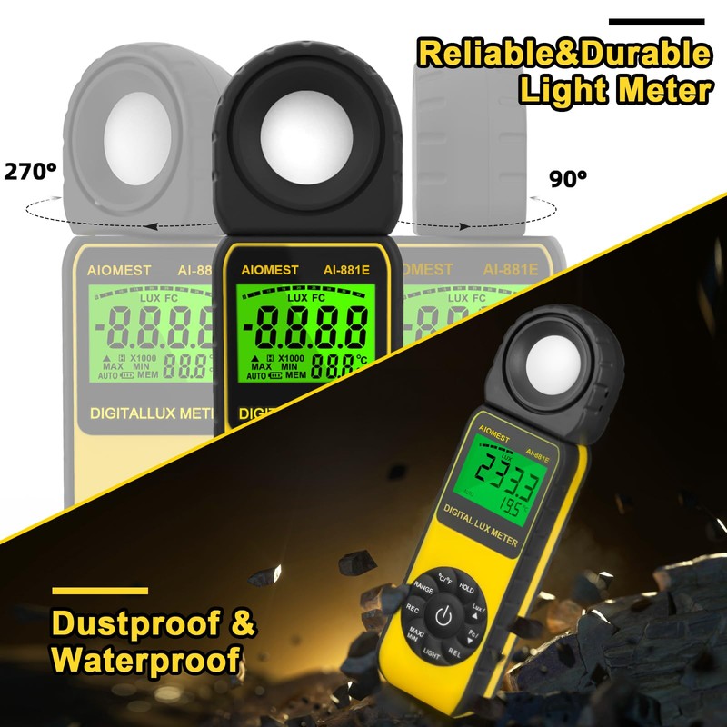 AIOMEST AI-881E Digital Light Meter, Handheld Foot Candle Meter for