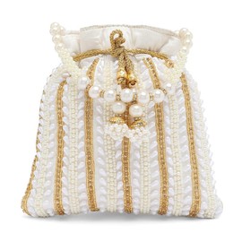 Aheli White Potli Bags Gift for Women Evening Bag Clutch Ethnic Bride Purse with Drawstring Mothers Day Gifts for Mom